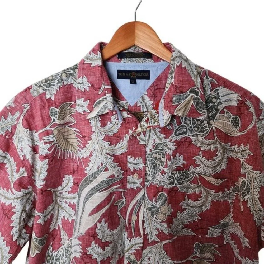 Tommy Hilfiger Golf Red Floral Hawaiian Style Button Up Men's‎ XL Cotton